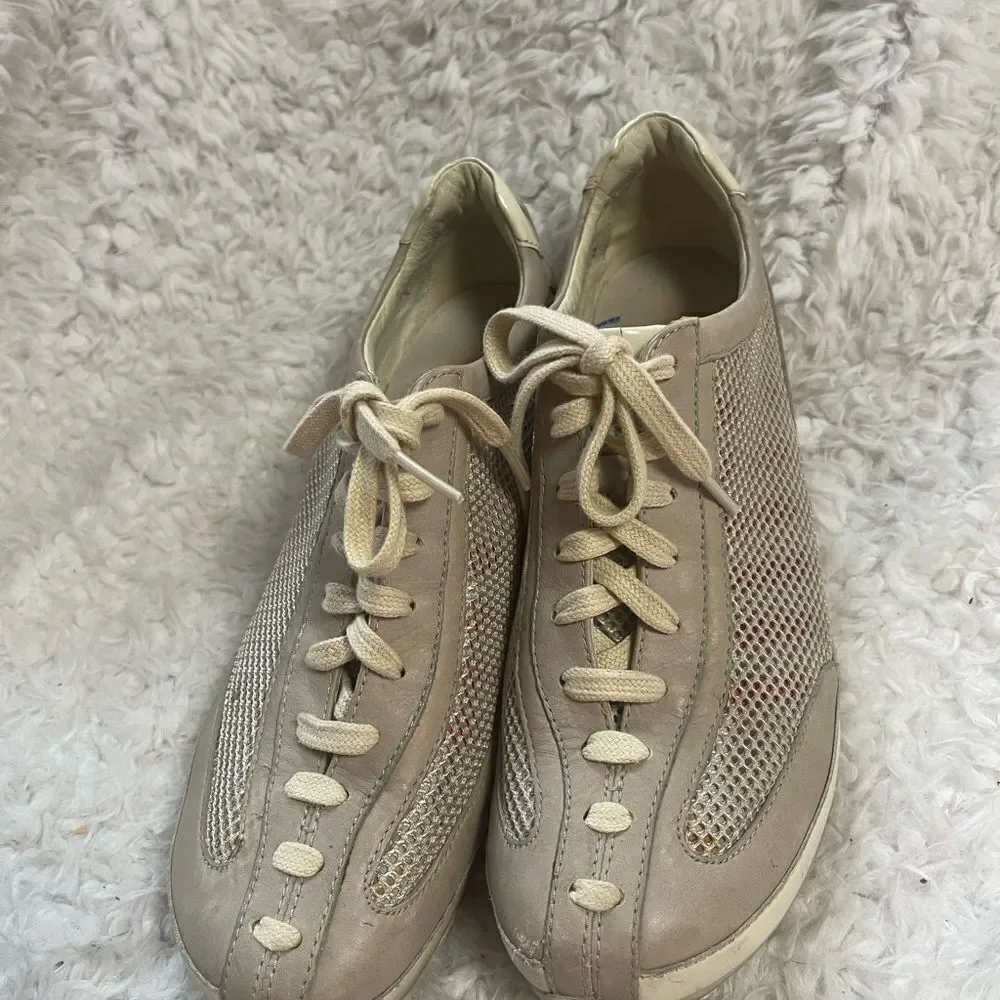TSUBO Wedge Leather & Mesh khaki & beige Sneakers SZ9